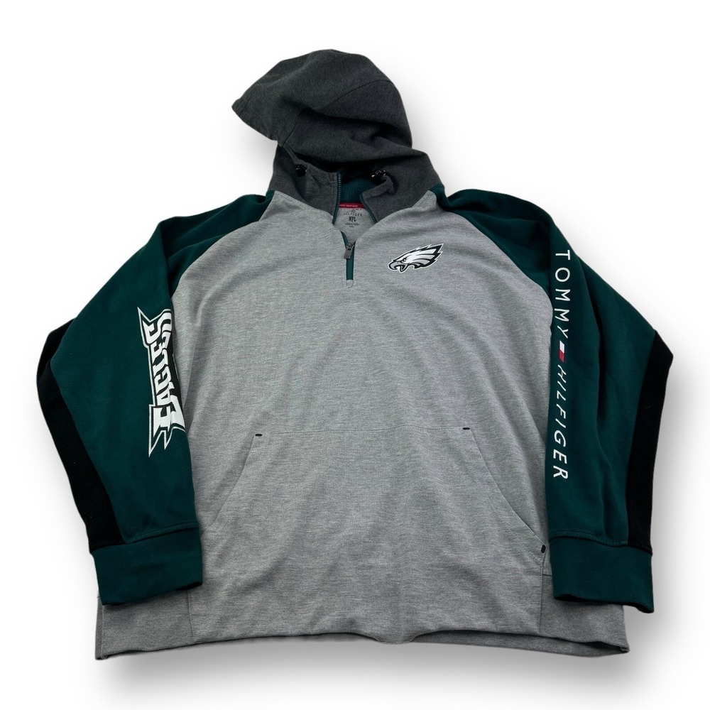 Tommy Hilfiger x Philadelphia Eagles Gray & Green‎ 1/4 Zip Hooded Sweatshirt 2XL